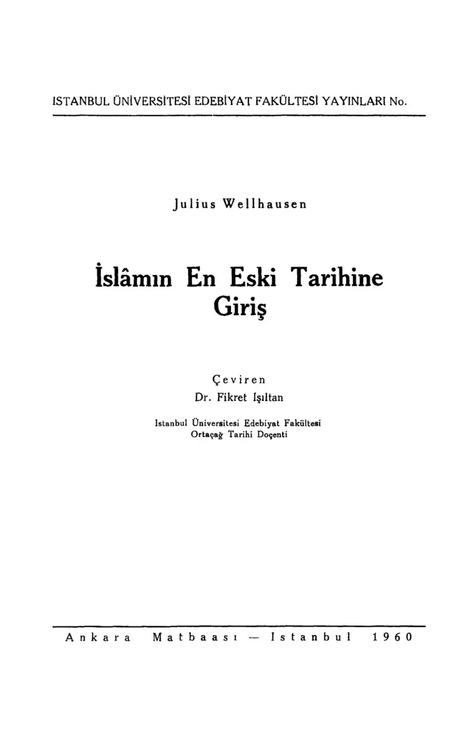 İslâmın En Eski Tarihine Giriş PDF – Julius Wellhausen