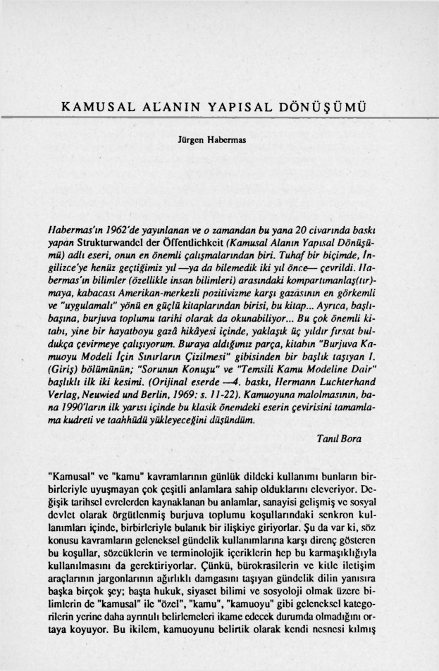 Kamusal Alanın Yapısal Dönüşümü PDF – Jürgen Habermas