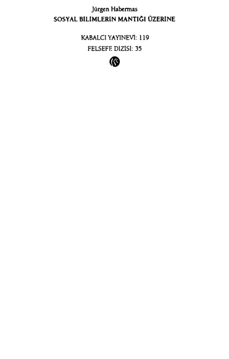 Sosyal Bilimlerin Mantığı Üzerine PDF – Jürgen Habermas