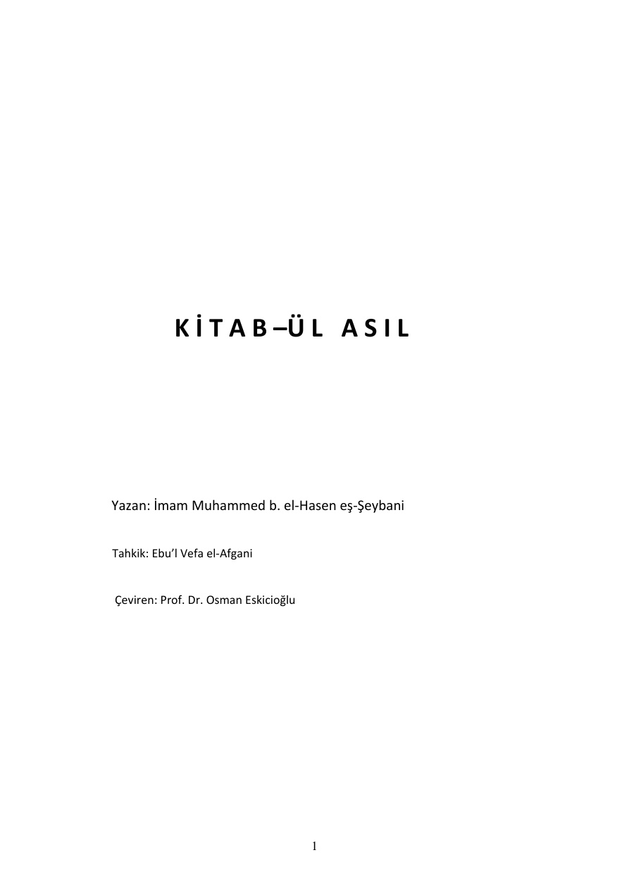 Kitabü’l-Asıl: Cilt 1 PDF – İmam Muhammed b. el-Hasen eş-Şeybani