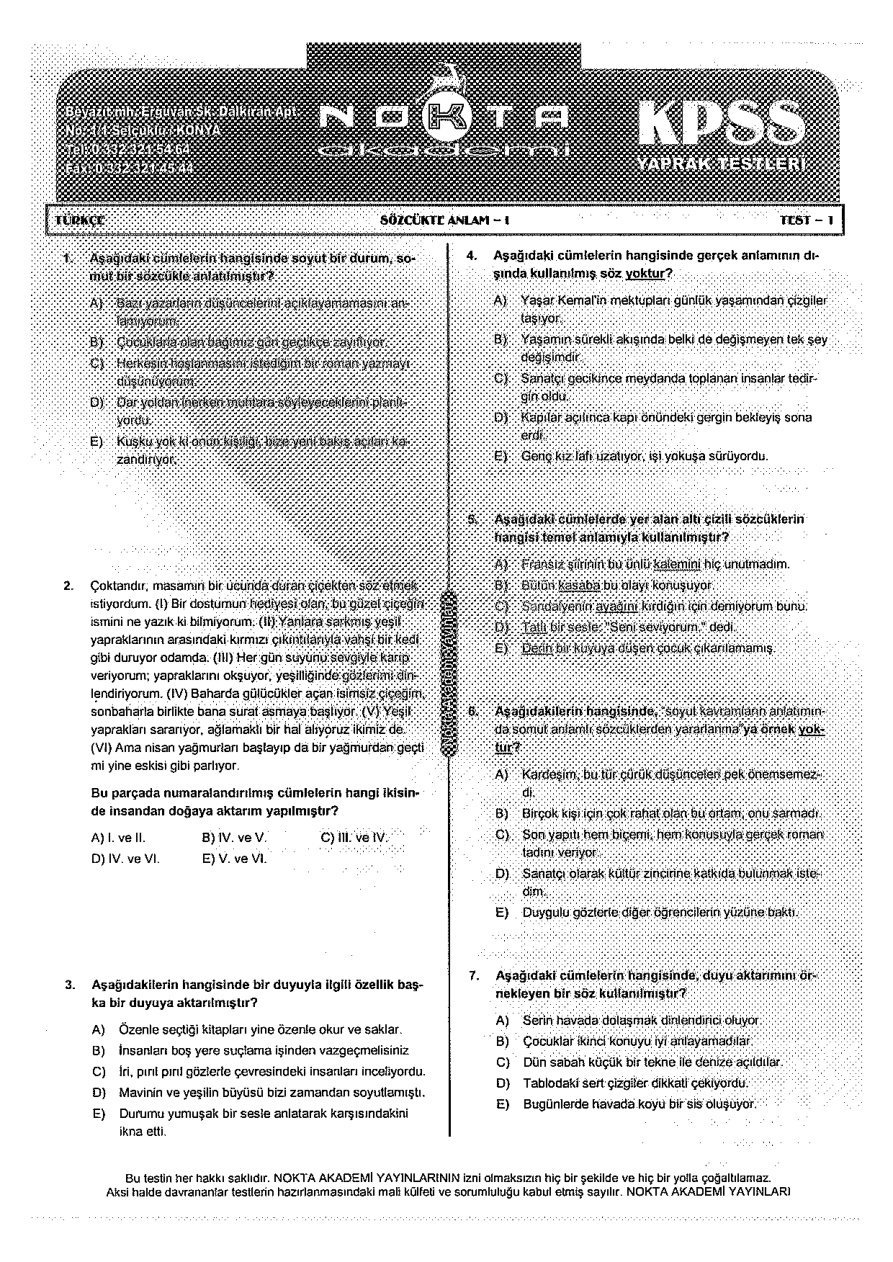 KARIŞIK YAPRAK TEST 15 (KPSS) PDF – Kolektif