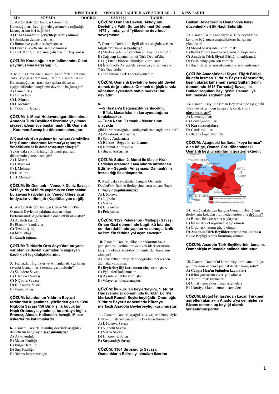 Osmanlı Tarihi Kuruluş Dönemi: Ek Sorular ve Cevaplar PDF – Komisyon