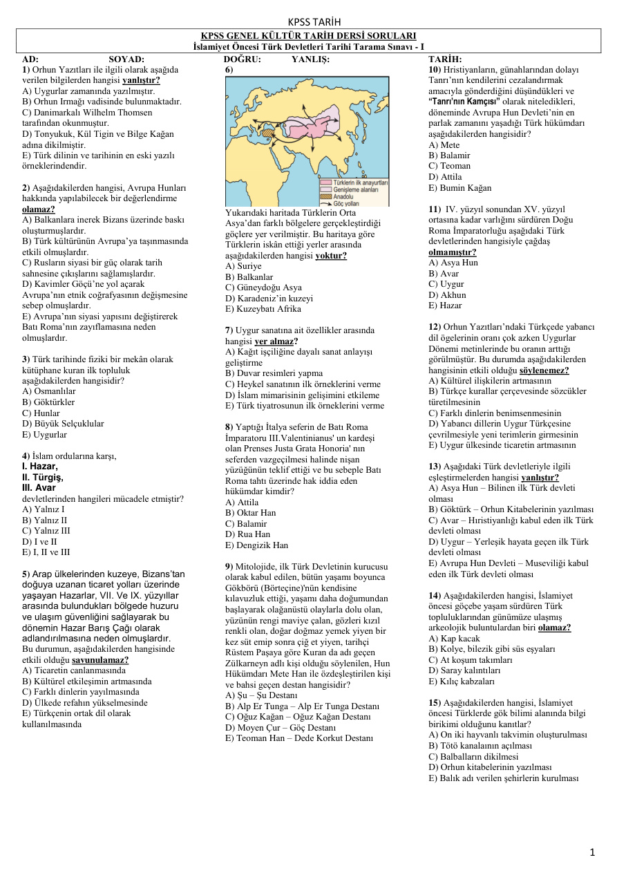 İslamiyet Öncesi Türk Devletleri Tarama Sınavı – I PDF – Komisyon