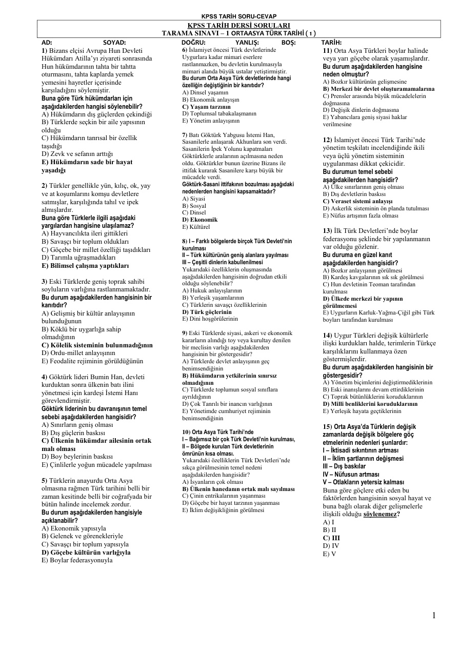 Orta Asya Türk Tarihi: Soru-Cevap PDF – Komisyon