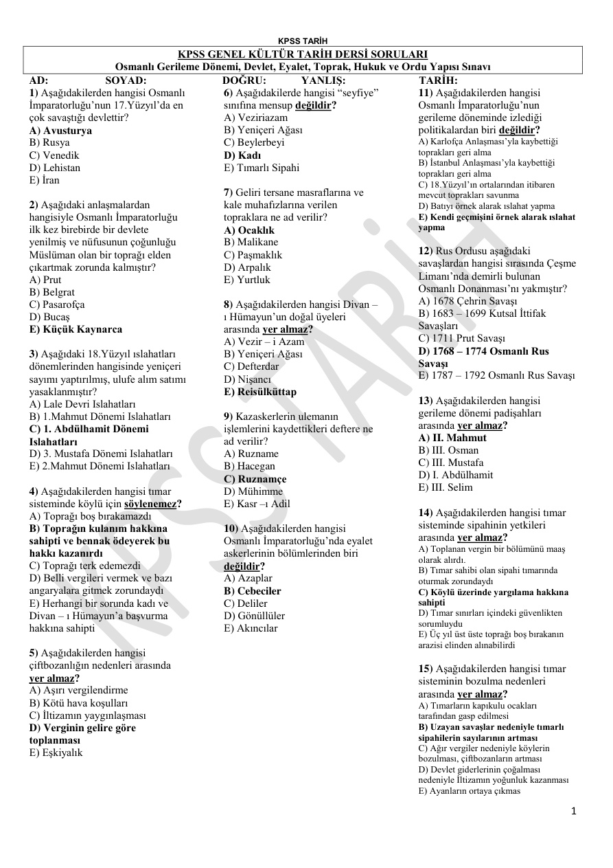 Osmanlı: Gerileme, Kültür ve Medeniyet (Cevap Anahtarlı) PDF – Komisyon
