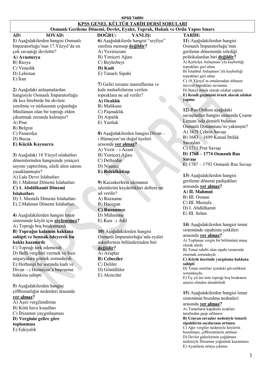 Osmanlı: Gerileme, Kültür ve Medeniyet (Cevap Anahtarlı) PDF – Komisyon