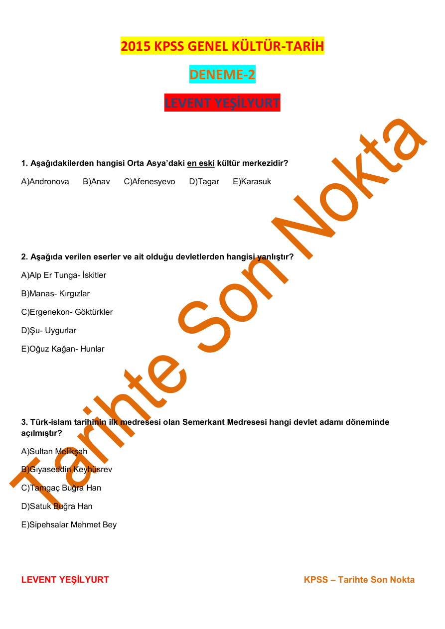 Tarihte Son Nokta: Deneme-2 PDF – Levent Yeşilyurt