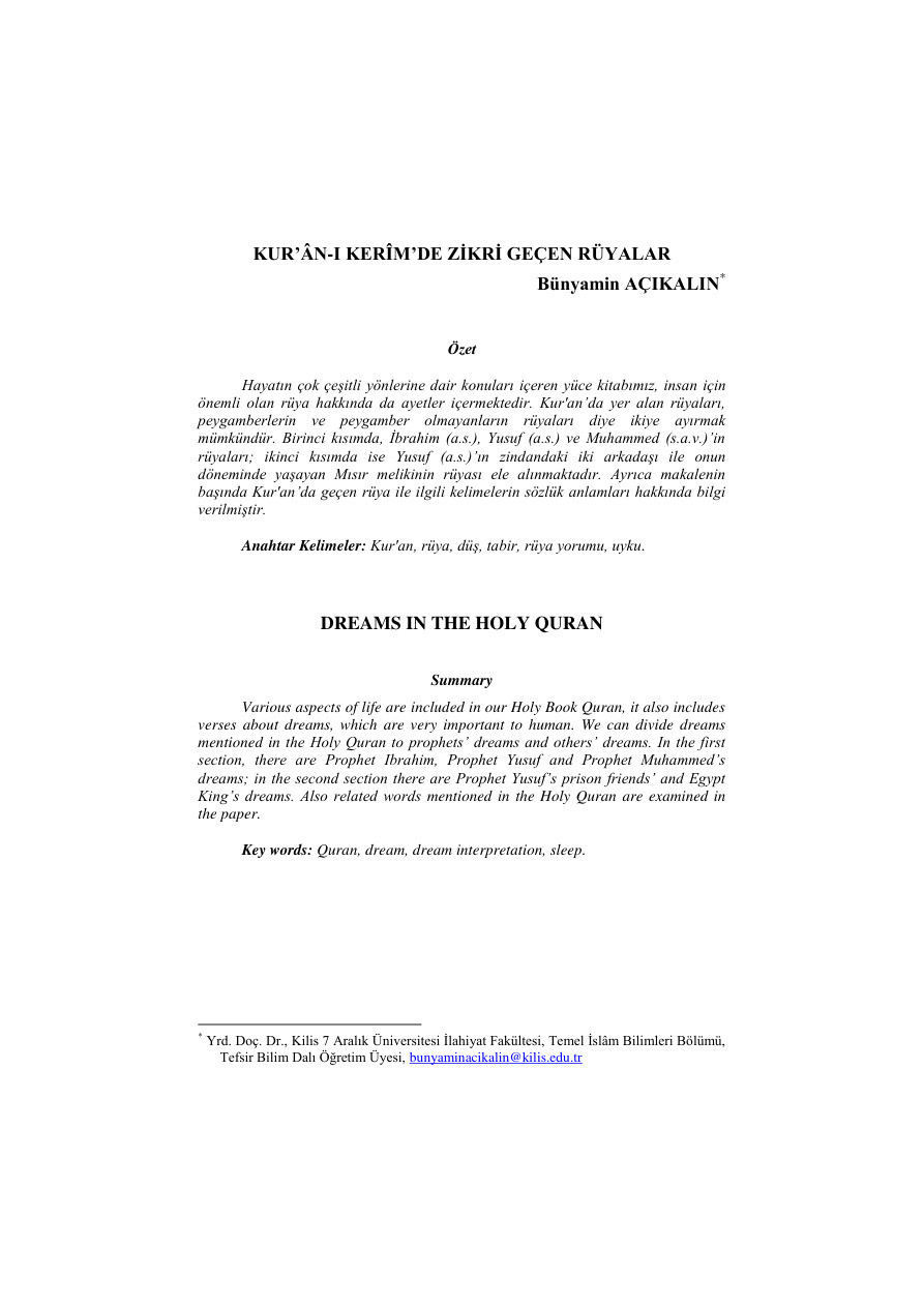 Kur’an-ı Kerim’de Zikri Geçen Rüyalar PDF – Kolektif / Araştırma
