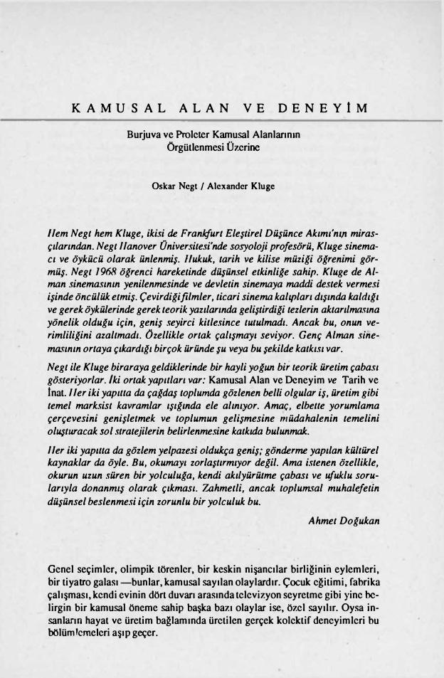 Kamusal Alan ve Deneyim PDF – Oskar Negt – Alexander Kluge