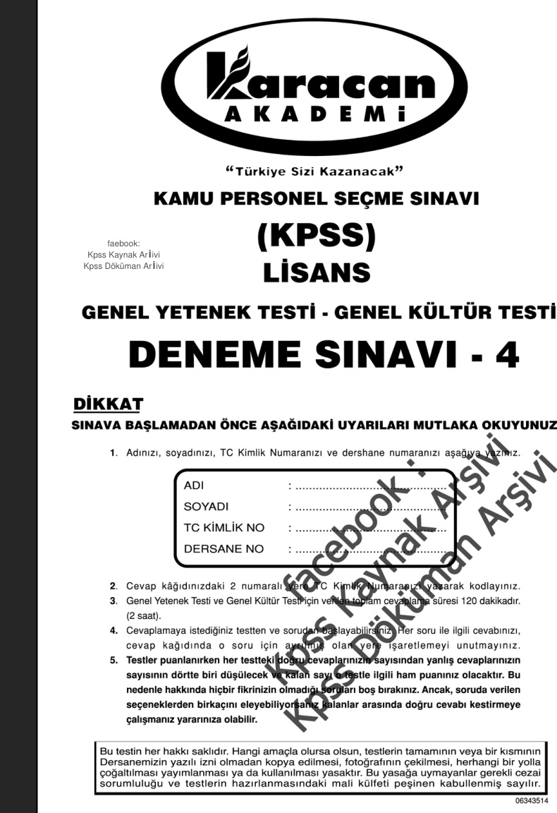 Karacan 2014 – 4. Deneme (GY-GK KPSS) PDF – Karacan Kolektif