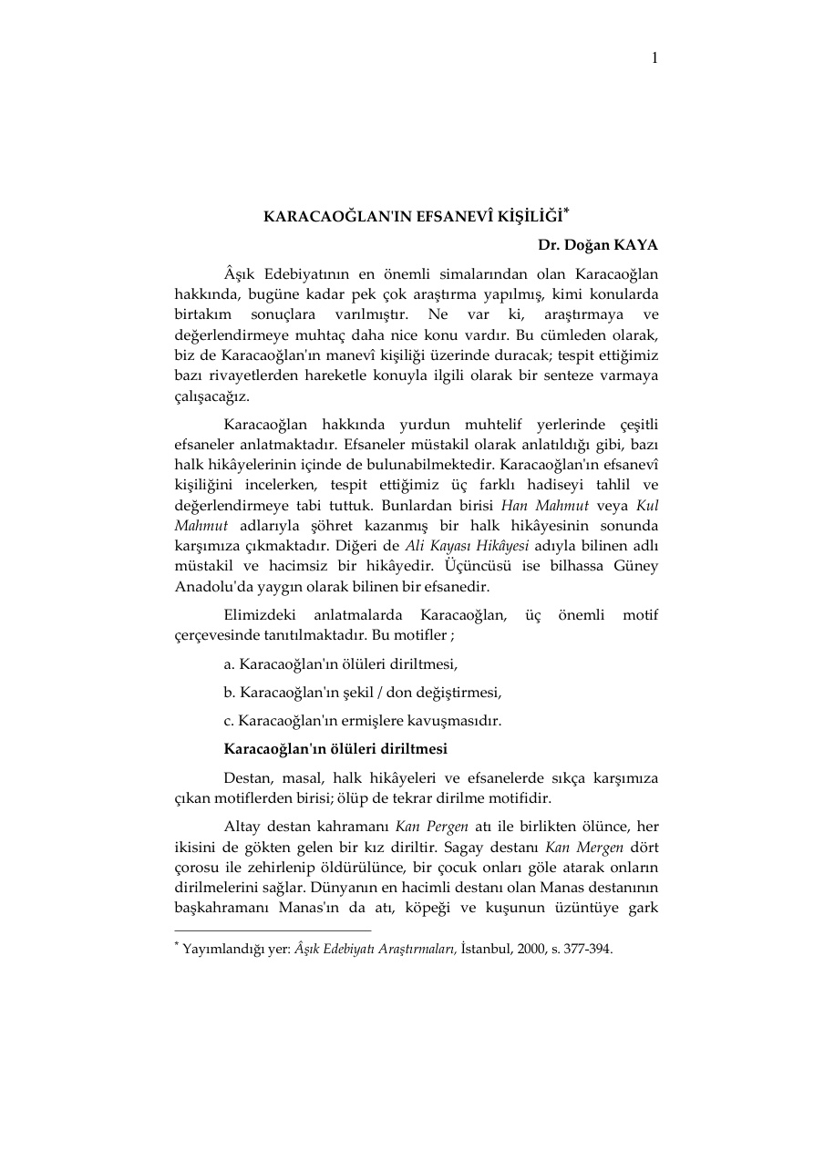 Karacaoğlan’ın Efsanevi Kişiliği PDF – Kolektif / Araştırma