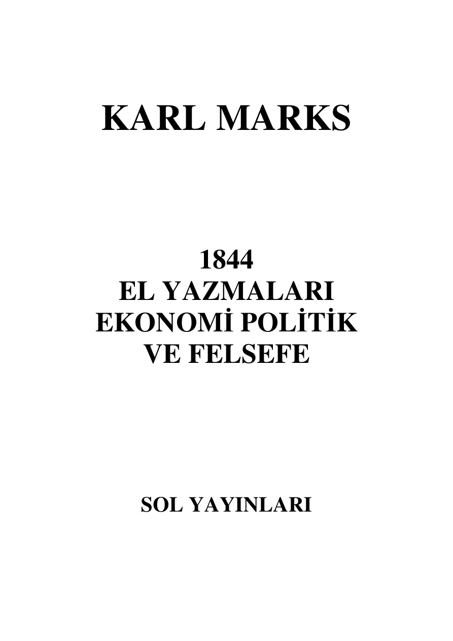 1844 Elyazmaları PDF – Karl Marx
