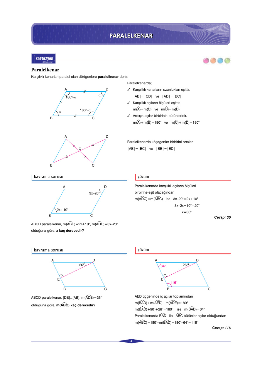 Kartezyen Eğitim Yayınları Paralelkenar ve Eşkenar Dörtgen PDF – Kartezyen Eğitim Komisyon