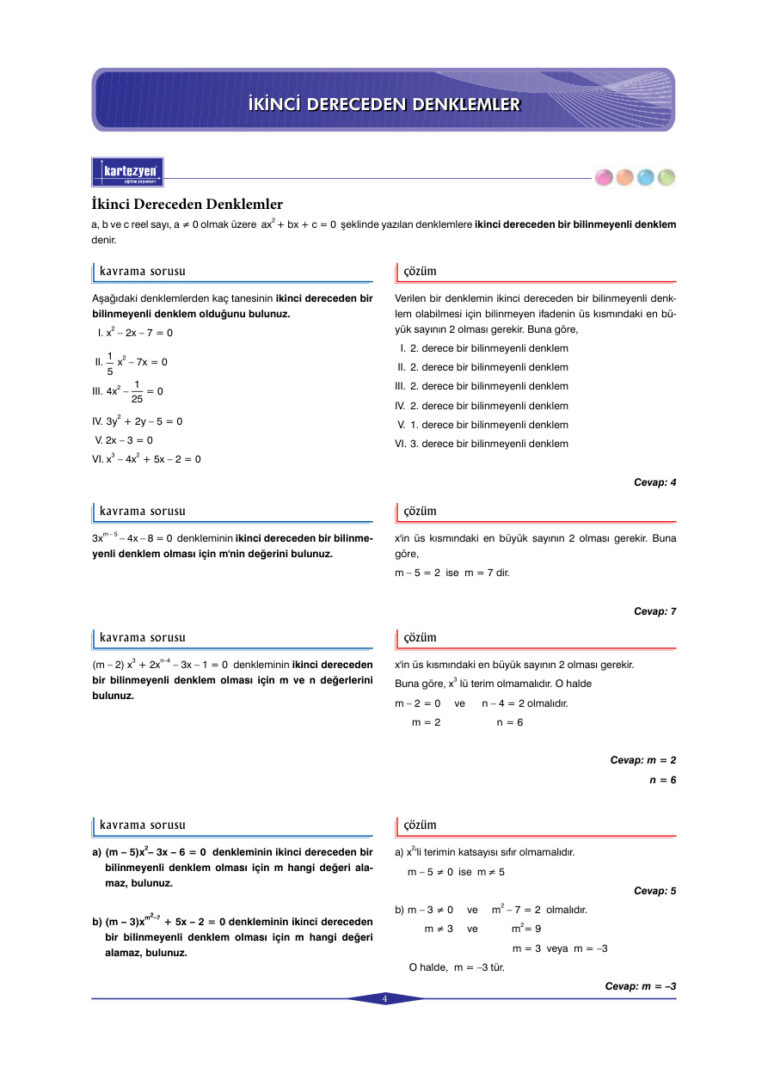 KartezyenEitimYaynlar Matematik2.DerecedenDenklemler Kitap Kapağı