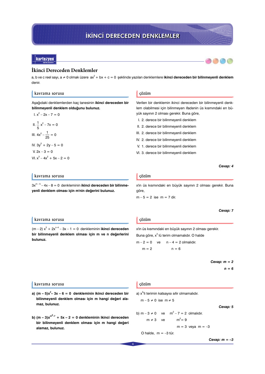Kartezyen Eğitim Yayınları 2. Dereceden Denklemler PDF – Kartezyen Eğitim Komisyon