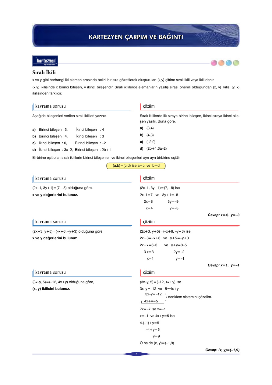 Kartezyen Eğitim Yayınları Bağıntı ve Çarpım PDF – Kartezyen Eğitim Komisyon