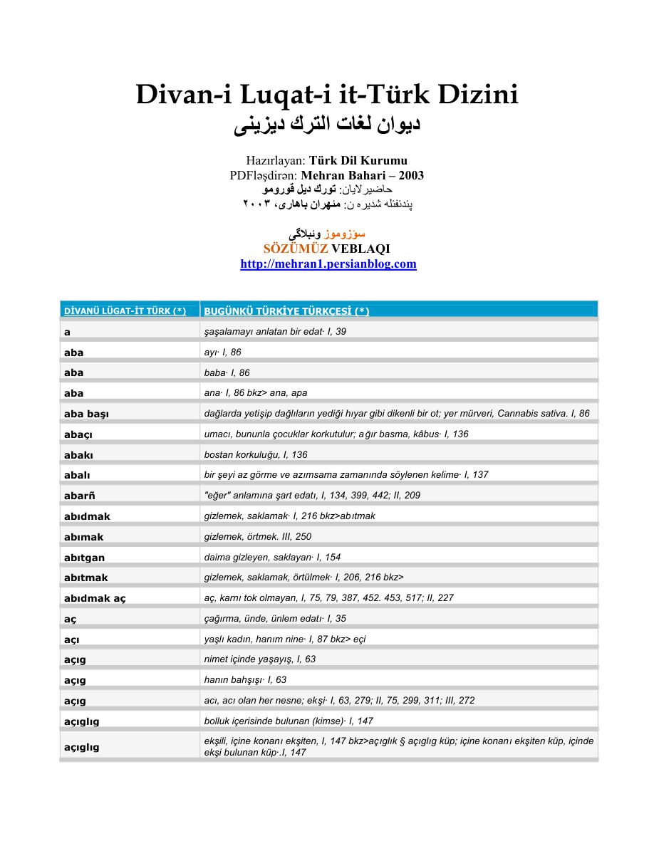 Divan-i Lugat-it’Türk PDF – Kaşgarlı Mahmut