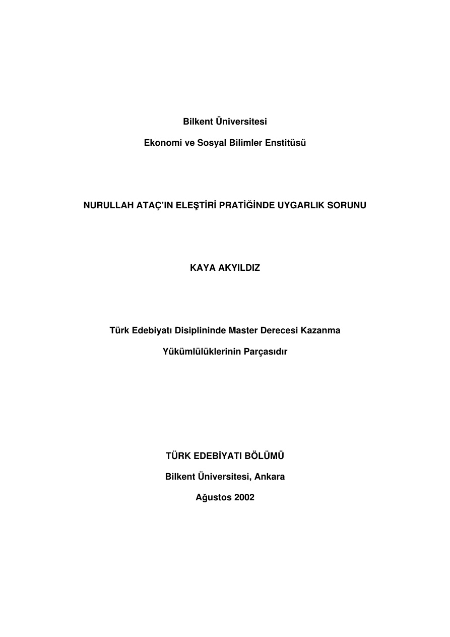 Nurullah Ataç’ın Eleştiri Pratiğinde Uygarlık Sorunu PDF – Kaya Akyıldız