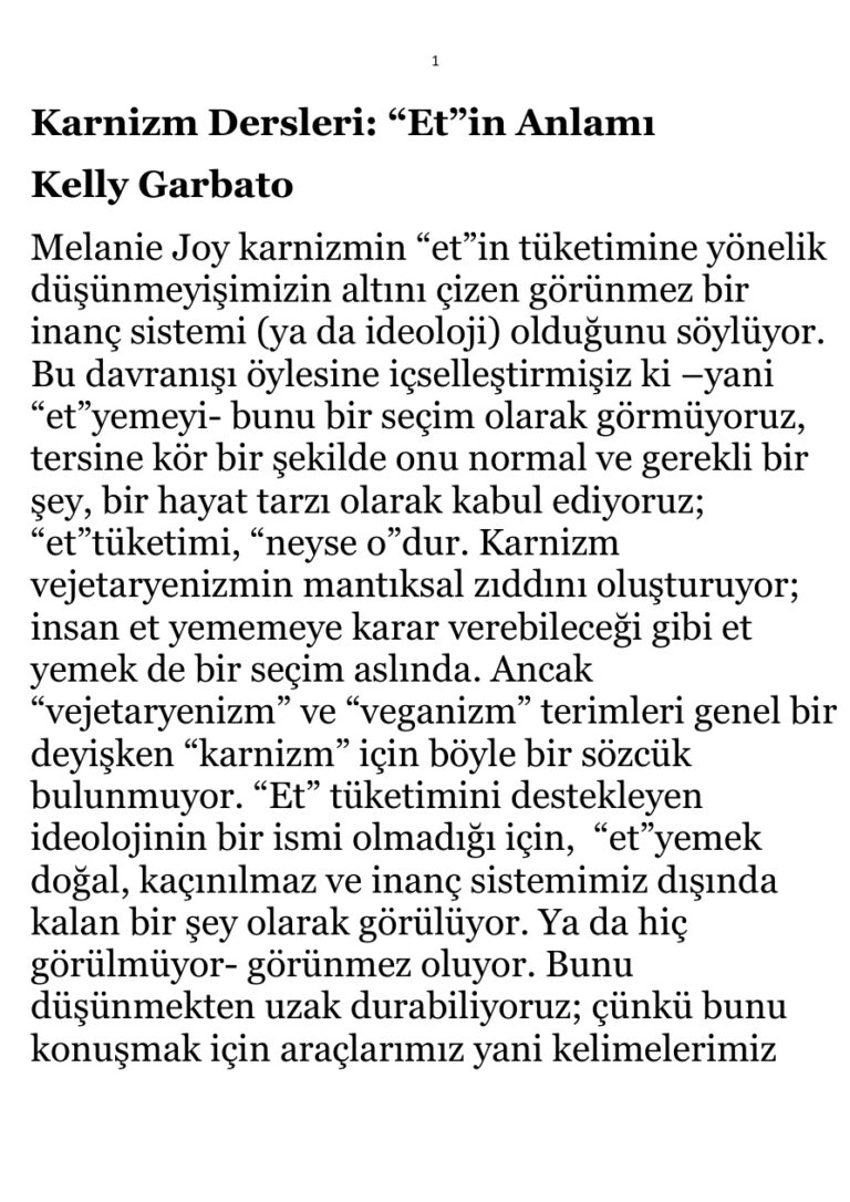 Kelly Garbato Karnizm Dersleri; “Et”in Anlamı Kitap Kapağı
