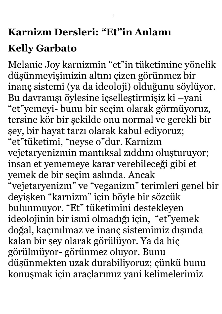 Karnizm Dersleri; “Et”in Anlamı PDF – Kelly Garbato