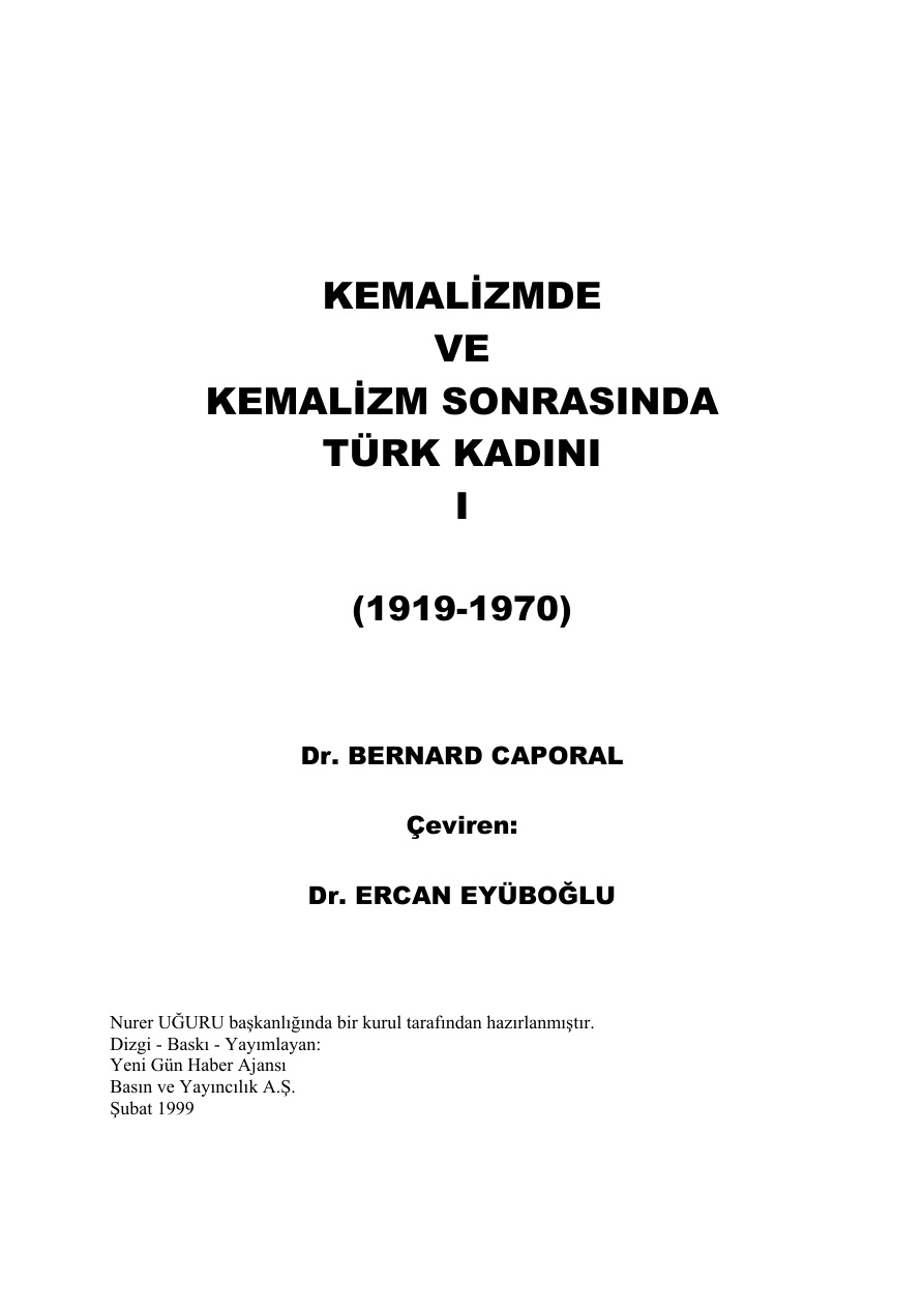 Kemalizmde ve Kemalizm Sonrasında Türk Kadını PDF – Bernard Caporal