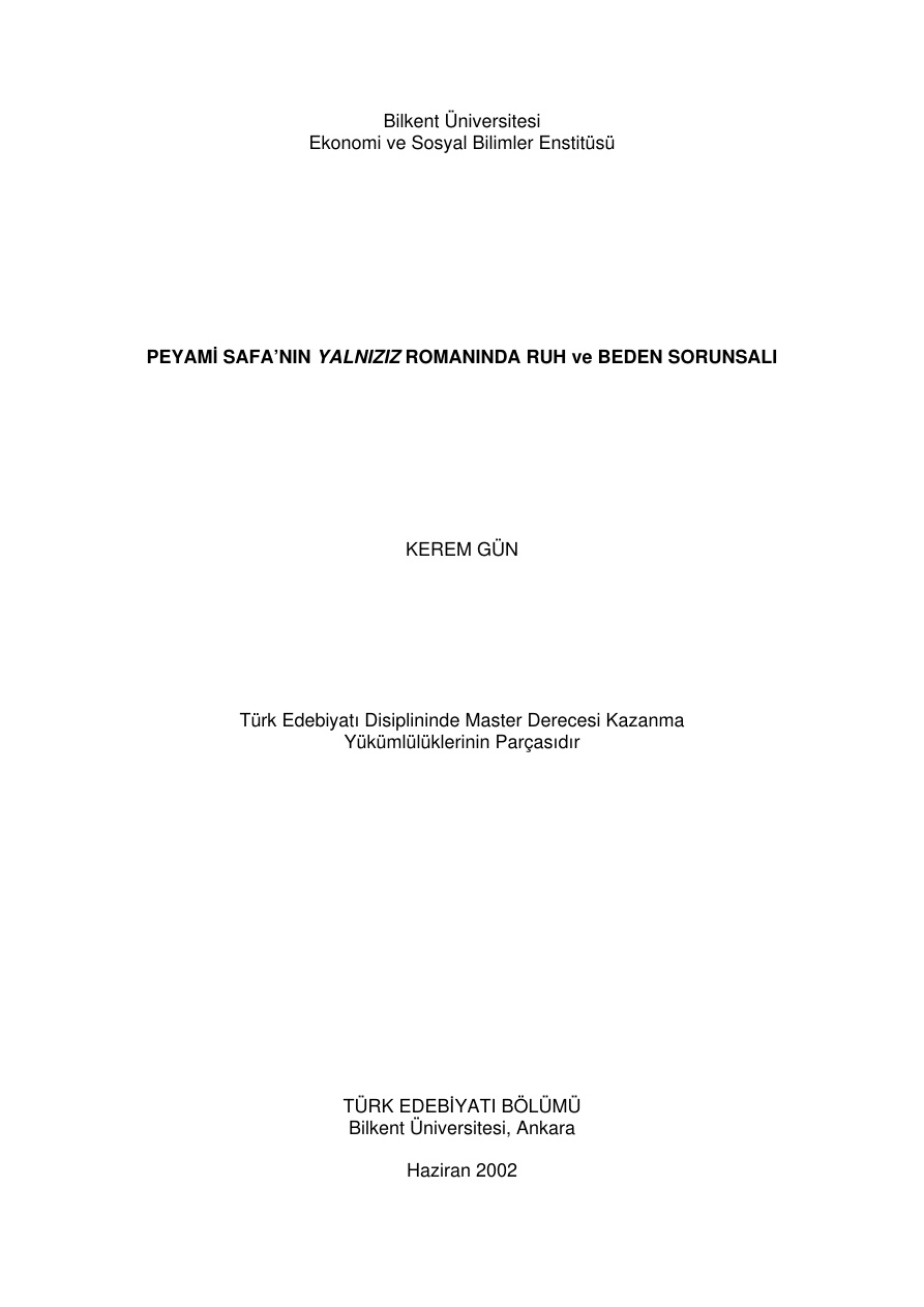 Peyami Safa’nın Yalnızız Romanında Ruh-Beden Sorunsalı PDF – Kerem Gün