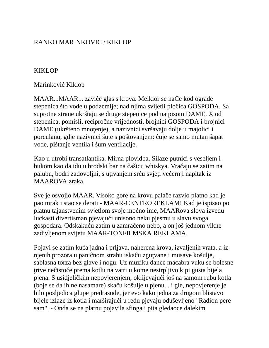 Kiklop PDF - Ranko Marinković 1 Kiklop