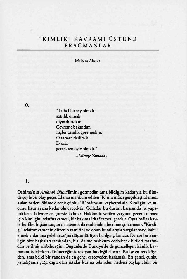 Kimlik Kavramı Üstüne Fragmanlar PDF – Meltem Ahıska