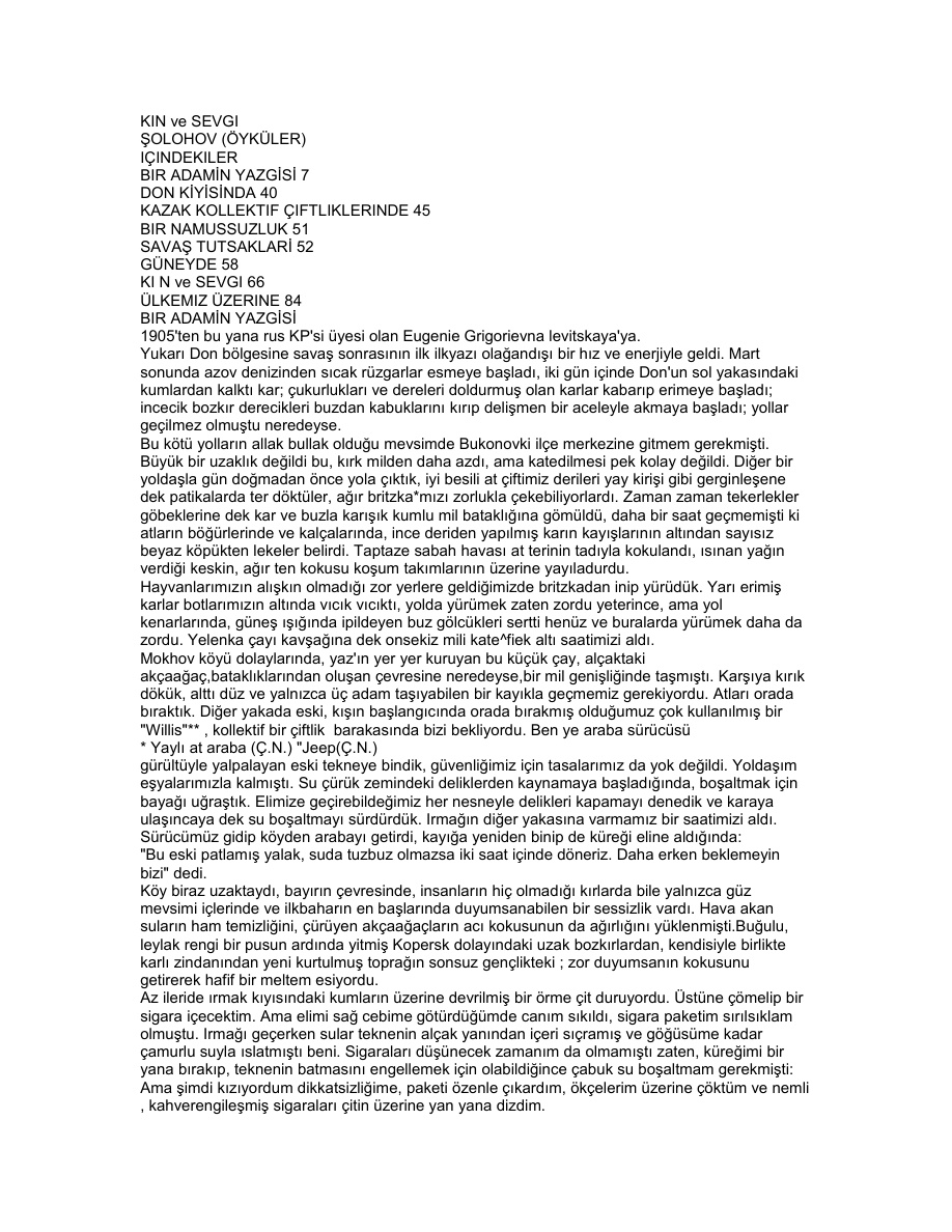 Kin ve Sevgi PDF – Mihail Şolohov