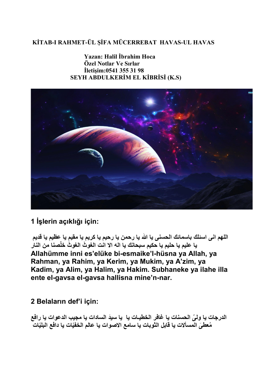 Kitab’ül Rahmet’ül Şifa PDF – Bilinmiyor (Tıp/Havas/Kolektif)
