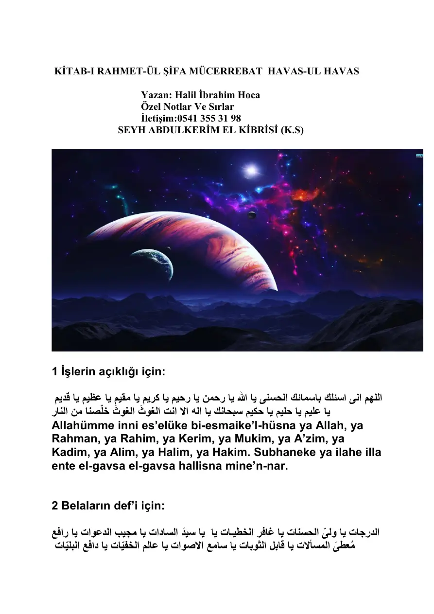 Kitab’ül Rahmet’ül Şifa PDF – Bilinmiyor (Tıp/Havas/Kolektif)