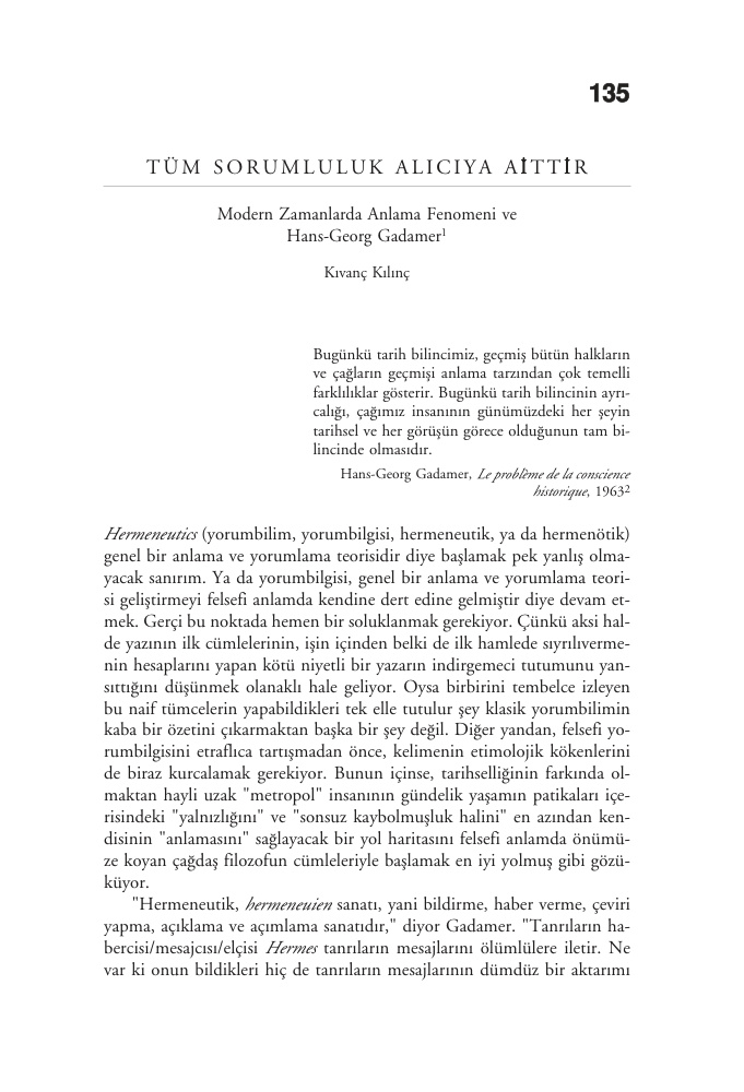 Modern Zamanlarda Anlama Fenomeni ve Hans-Georg Gadamer PDF – Kıvanç Kılınç