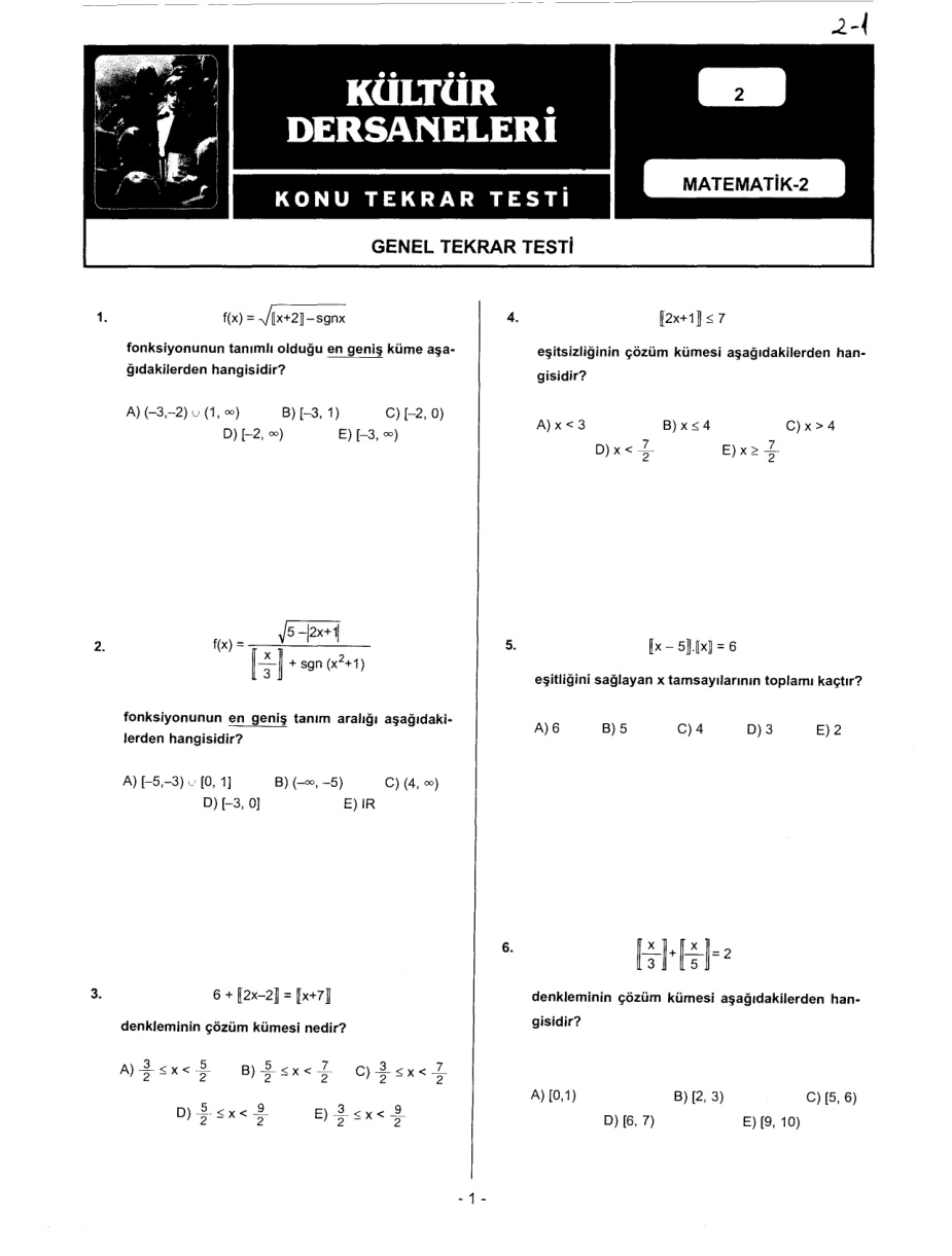 Kültür Dershaneleri Matematik Genel Tekrar Testi 2 PDF – Kültür Yayınları Komisyon