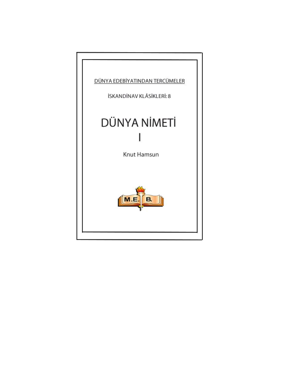 Knut Hamsun Dünya Nimeti 1 Kitap Kapağı