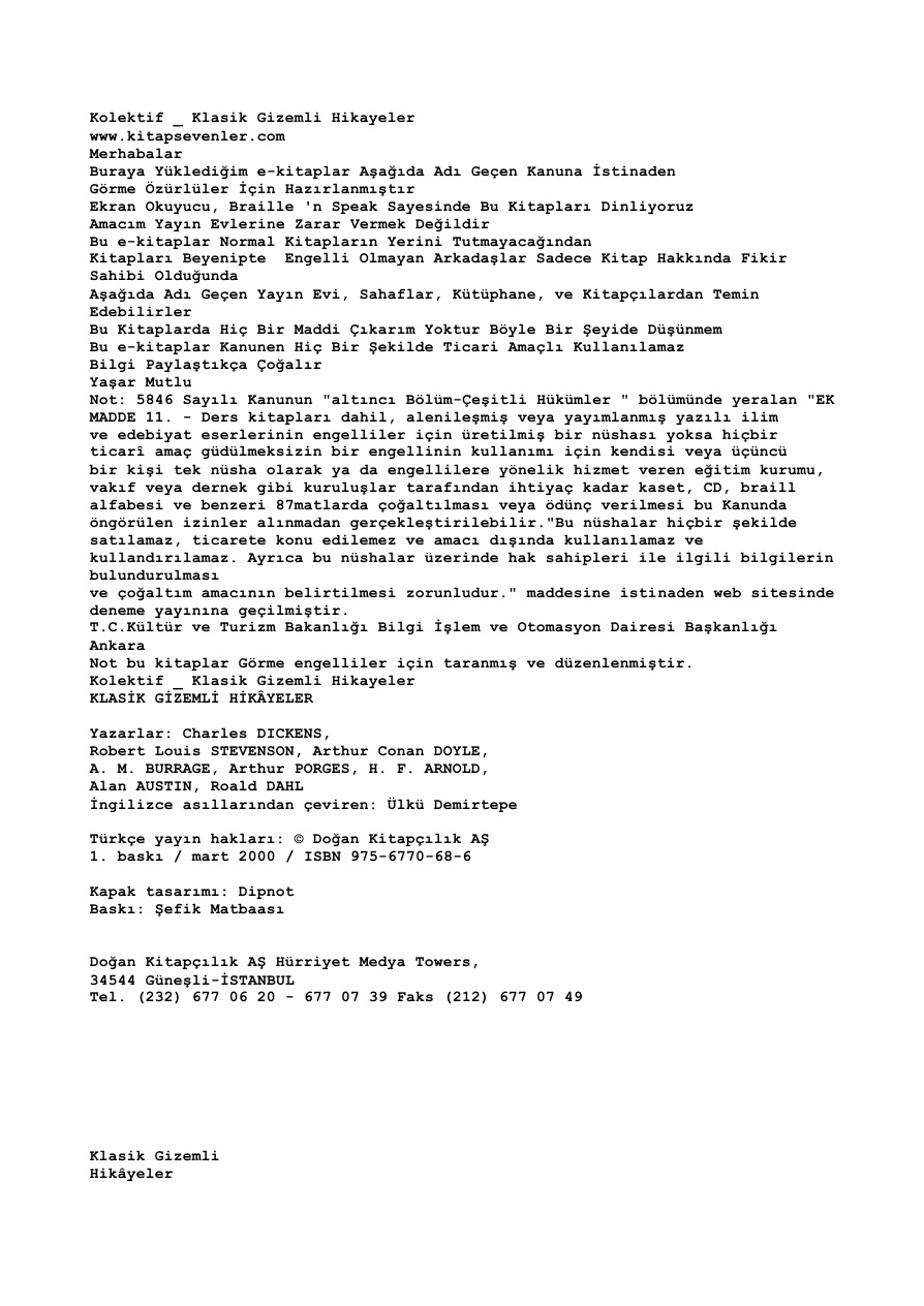 Klasik Gizemli Hikayeler PDF – Kolektif