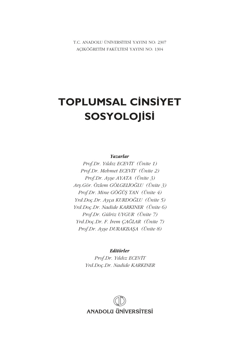 Toplumsal Cinsiyet Sosyolojisi PDF – Kolektif