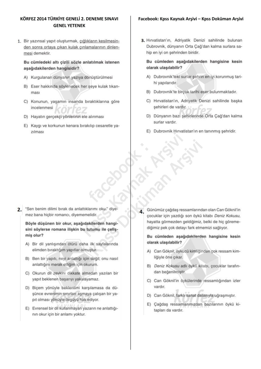 Körfez 2014 TG-2: Genel Yetenek Genel Kültür PDF – Komisyon