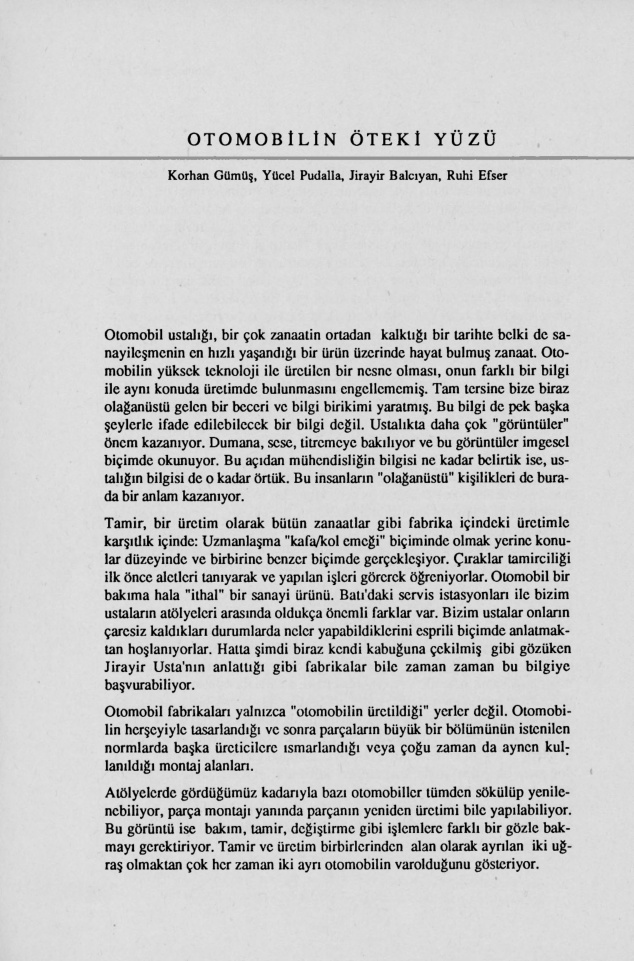 Otomobilin Öteki Yüzü PDF – Korhan Gümüş & Yücel Pudalla & Jirayir Balcıyan & Ruhi Efser