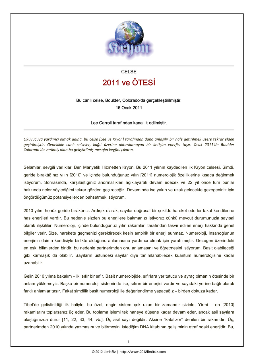 Celse-2011 ve Ötesi PDF – Lee Carroll / Kryon