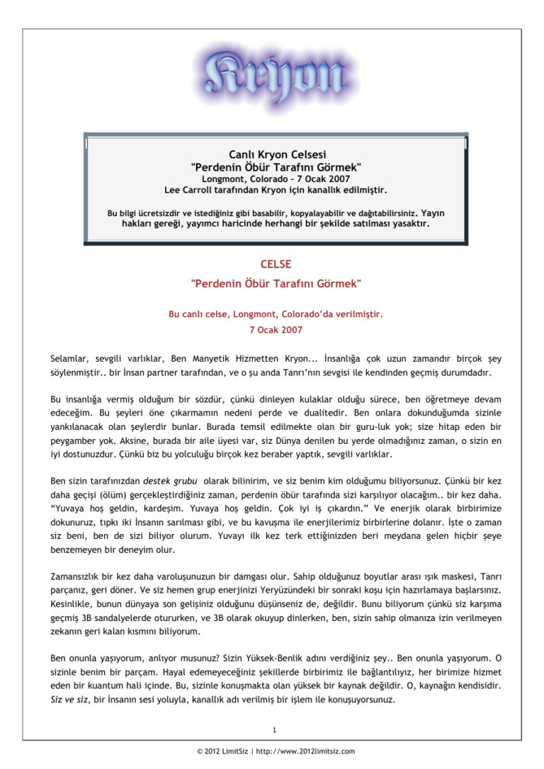 Kryon Celse Perdenin Öbür Tarafını Görmek Kitap Kapağı