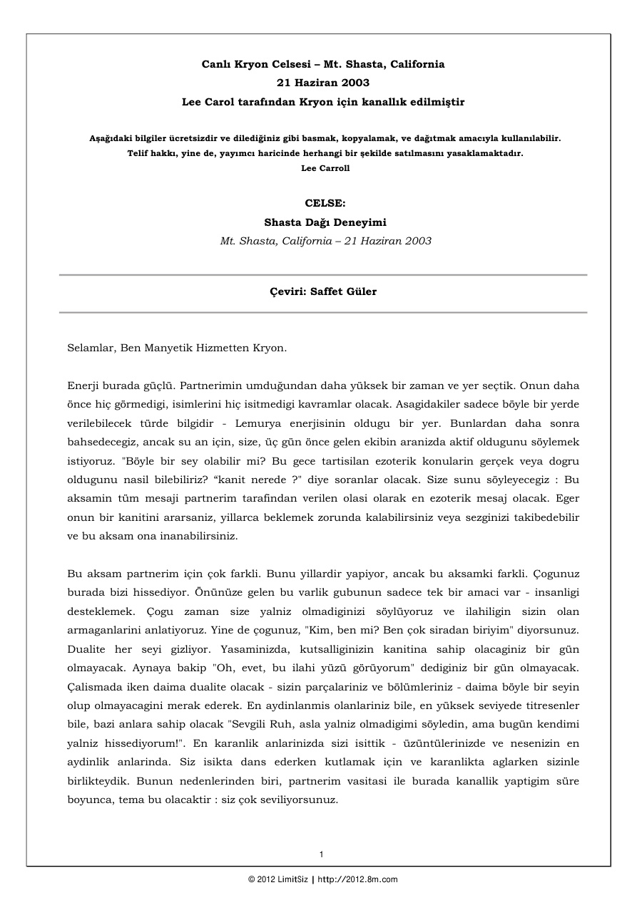 Mt. Shasta California Celsesi PDF – Lee Carroll / Kryon