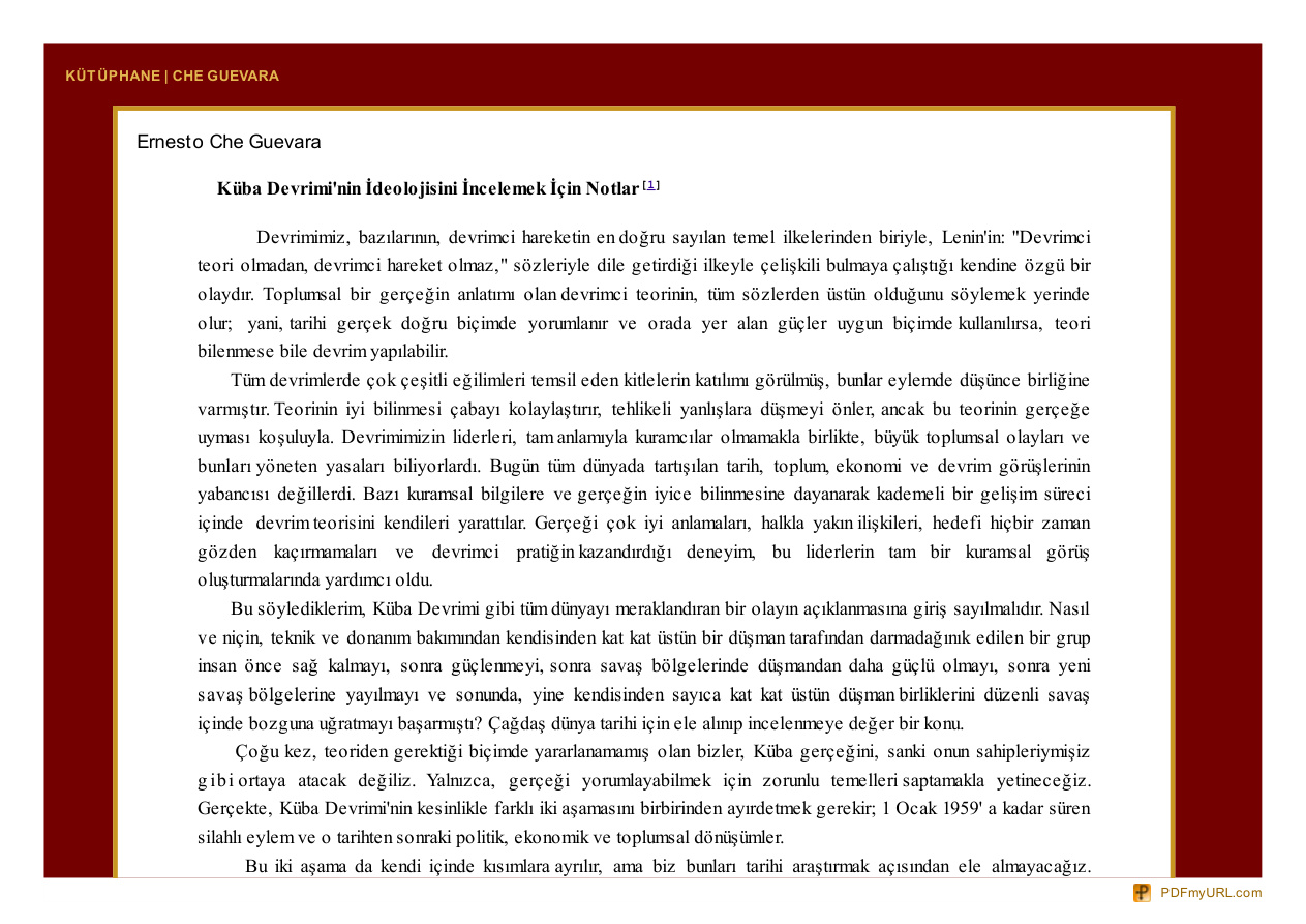 Küba Devrimi’nin İdeolojisini İncelemek İçin Notlar PDF – Ernesto Che Guevara