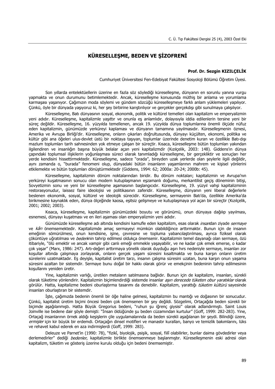 Küreselleşme, Beden ve Şizofreni PDF – Kolektif / Felsefe