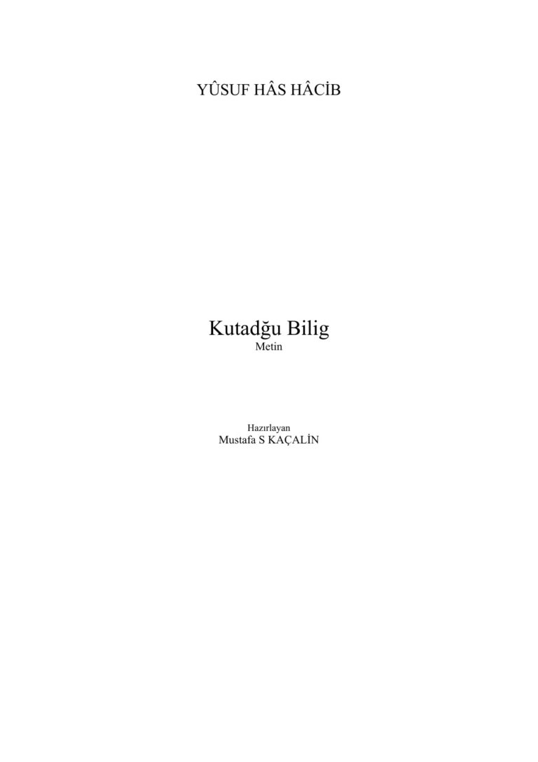 Kutadğu Bilig Yusuf Has Hacib Kitap Kapağı