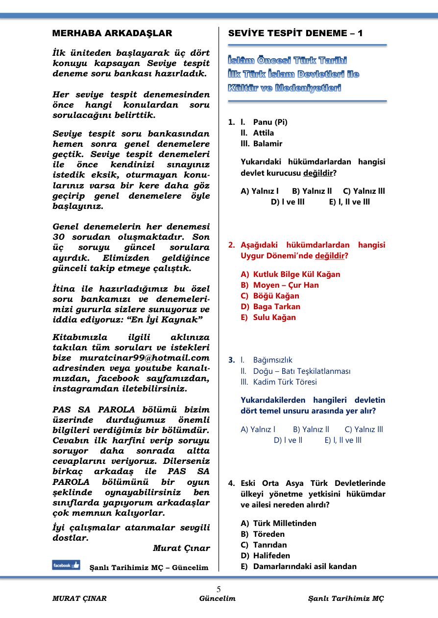 MÇ Seviye Tespit 1 PDF – Lider Yayın Kurulu