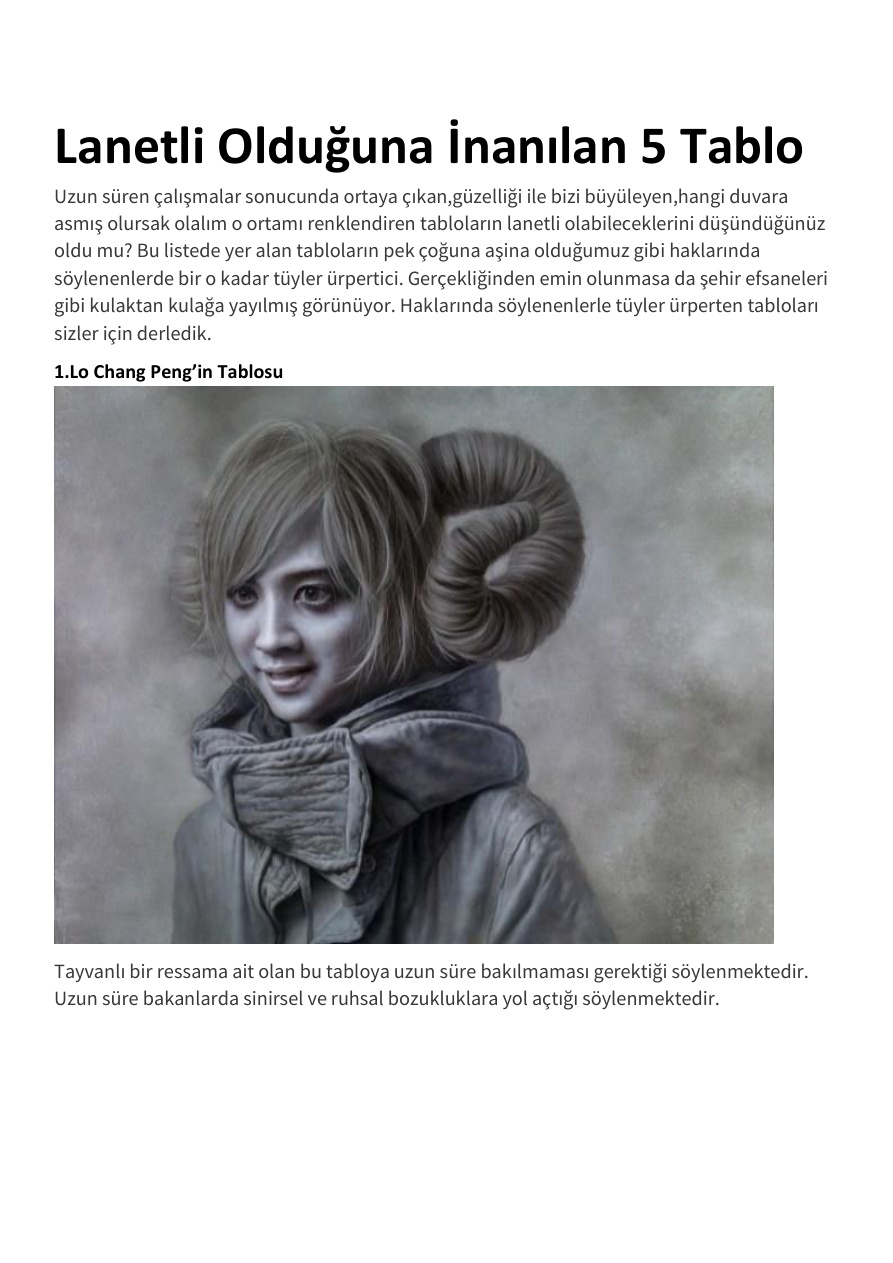 Lanetli Olduğuna İnanılan 5 Tablo PDF – Kolektif / Sanat Tarihi