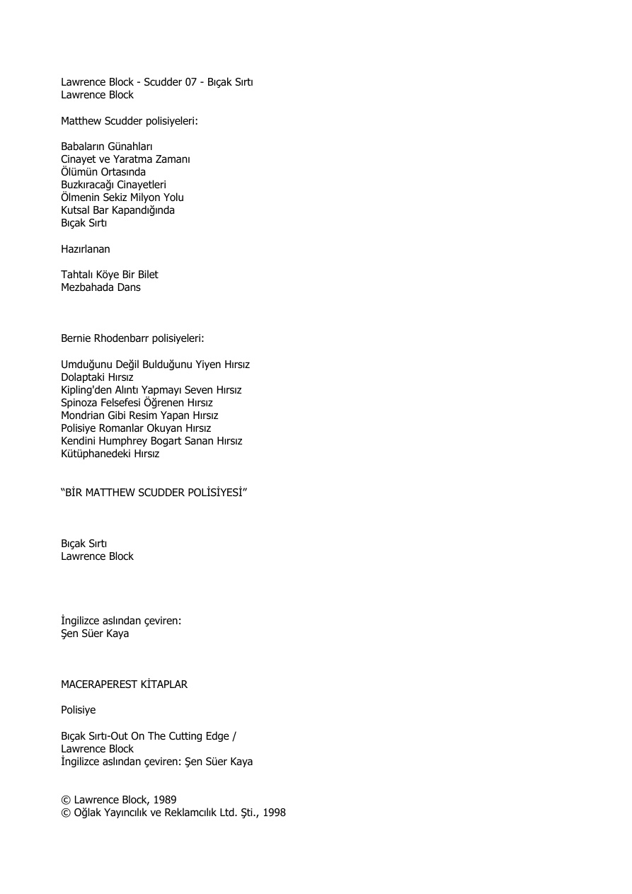 Bıçak Sırtı PDF – Lawrence Block
