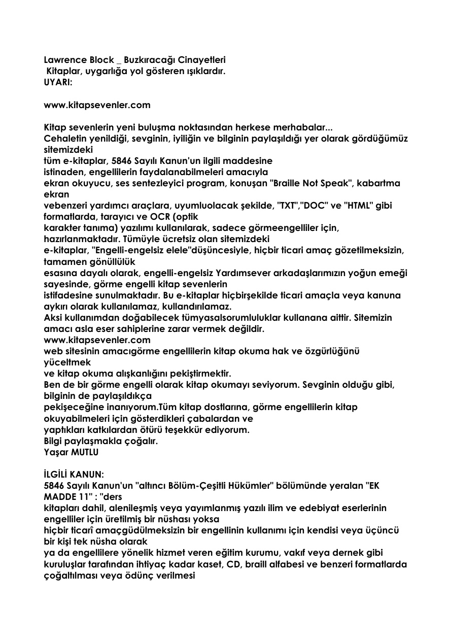 Buzkıracağı Cinayetleri PDF – Lawrence Block