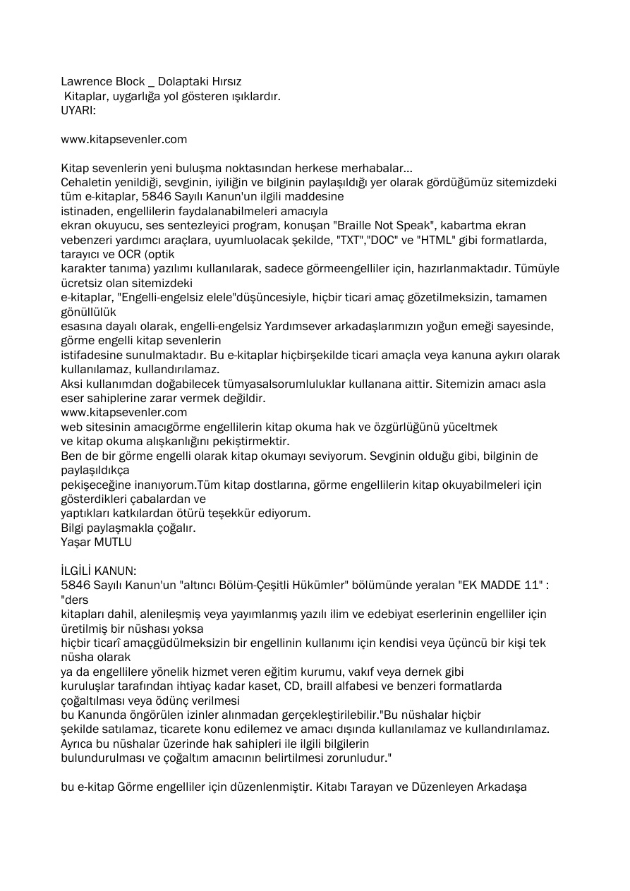 Dolaptaki Hırsız PDF – Lawrence Block