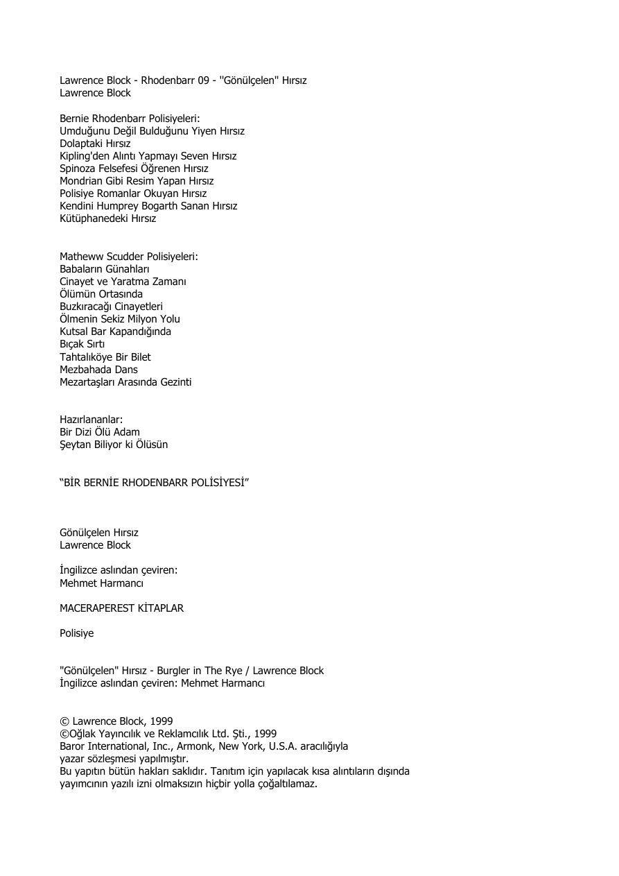 Gönülçelen Hırsız PDF – Lawrence Block
